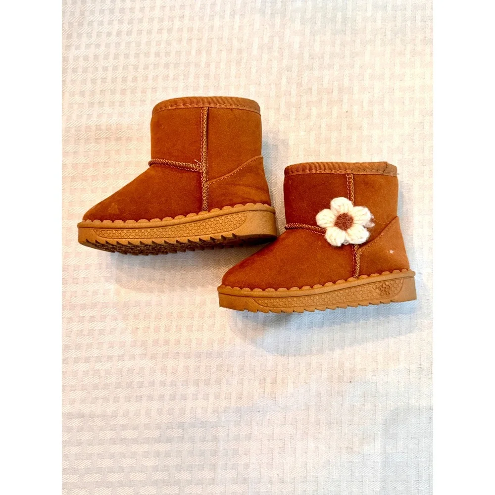 Toddler Girls Chestnut Faux Shearling Boots Flower EUR 22 Size 23 Brown